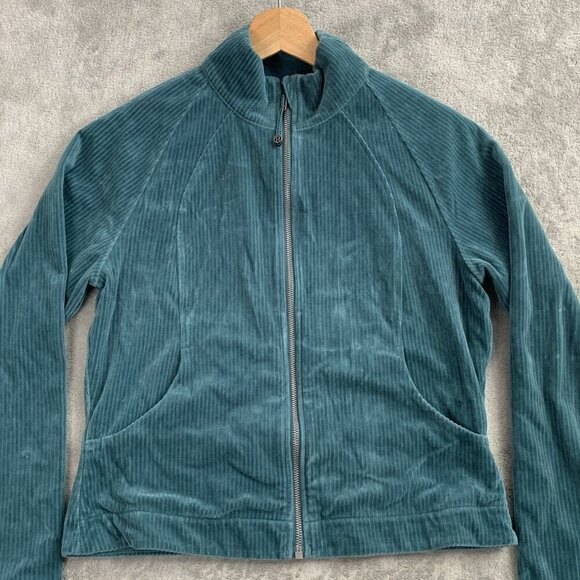 Lululemon Jacket Womens 10 Storm Teal Corduroy Full Zip Scuba Track Velvet Cord - Picture 2 of 12